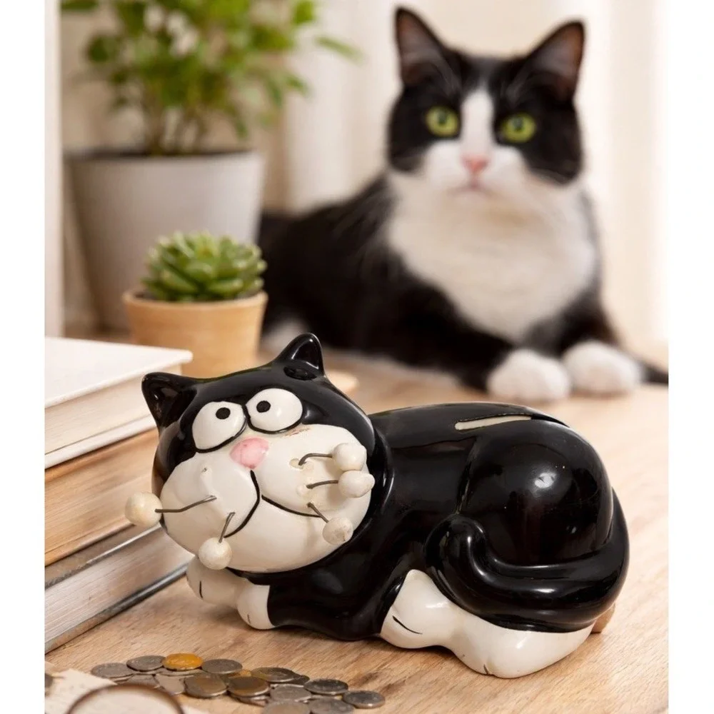 Whimsical Black Cat Coin Bank K's Collection Ceramic Kitty Savings Bank 6